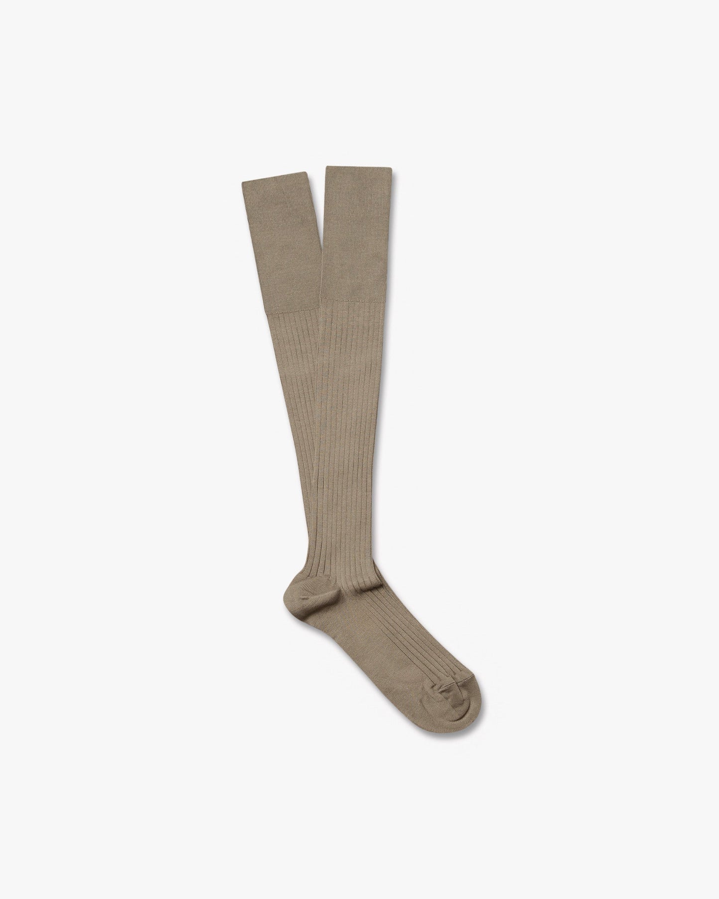 A pair of Nils – Knee-High Cotton Socks in Sage Beige, laid flat on a white background.