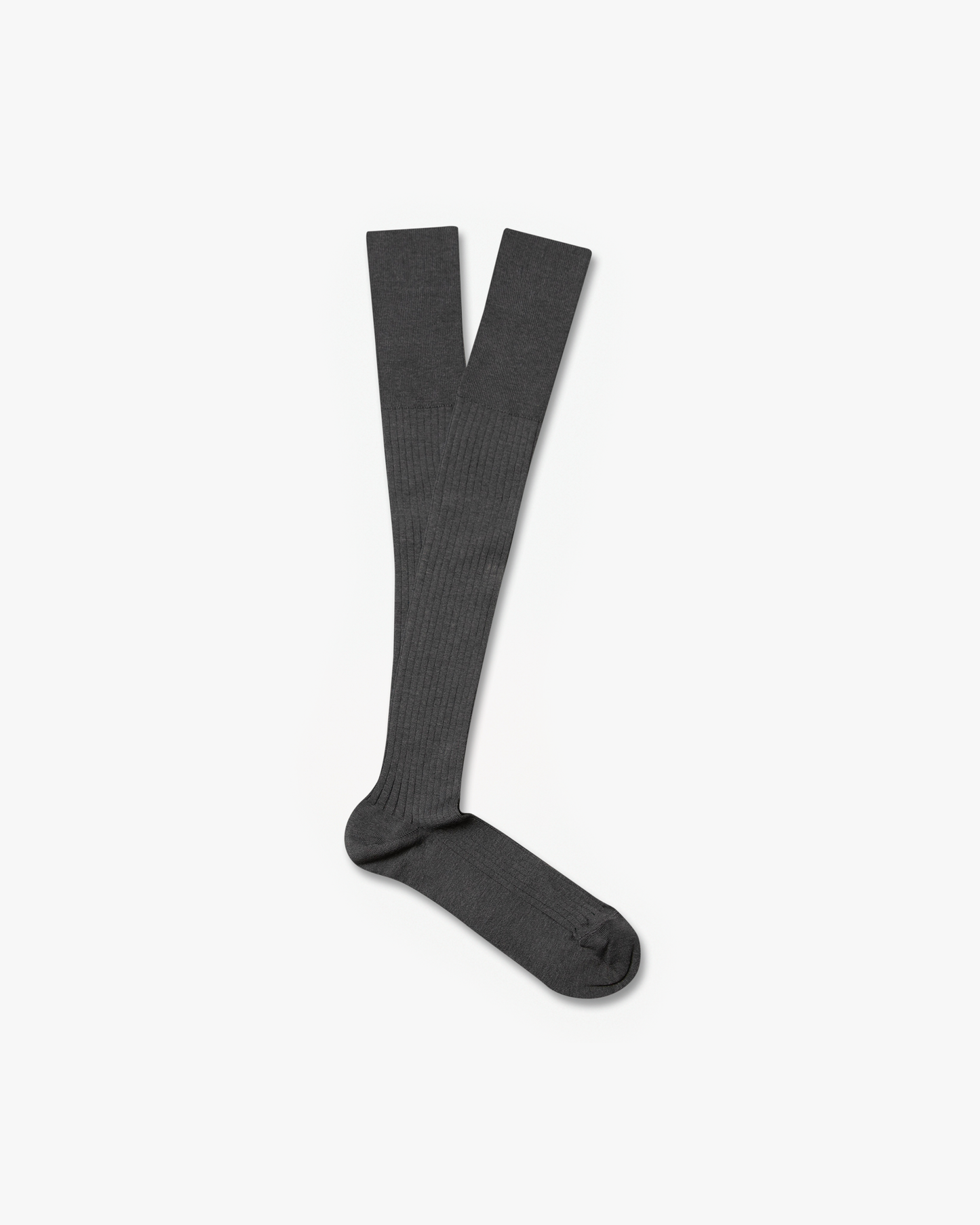 A pair of Nils – Knee-High Cotton Socks – Grey, laid flat on a white background showing the full length and ribbed texture.
