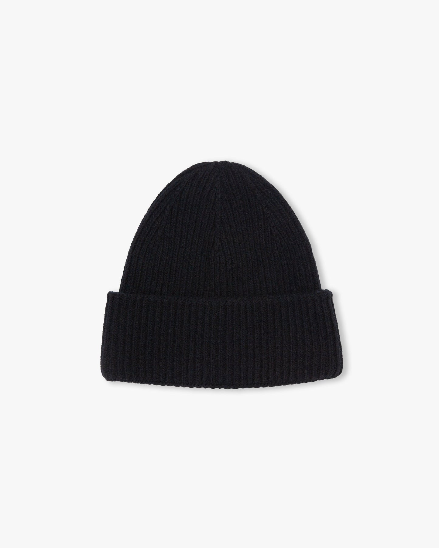 A ribbed knit Hat – Merino/Cashmere – Black, photographed against a simple white background.